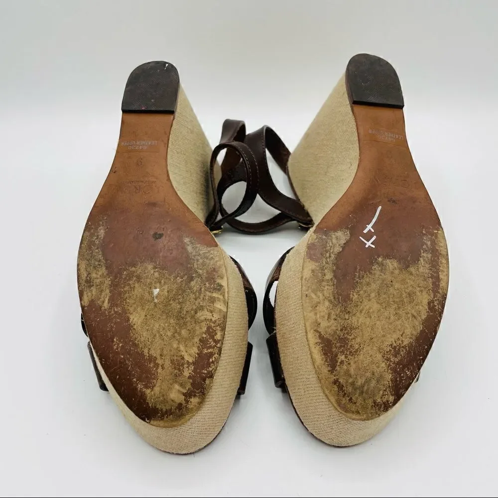 J. Crew Brown Leather Wedge Sandals